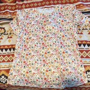 Floral Short Sleeve Tee - White with Pink & Orange Flowers